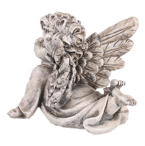 Anděl s křídly hledící do nebes - polyresin, šedý