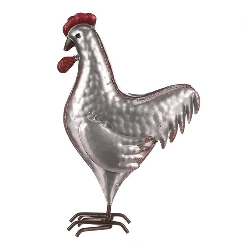 Kohout - kovová dekorace, barva stříbrná