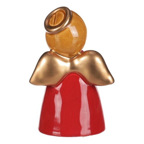 Anděl - keramická figurka, červená se zlatými křídly