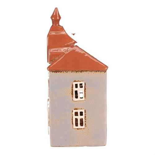 Domeček keramický - radnice, na čajovou svíčku, sv. modrý