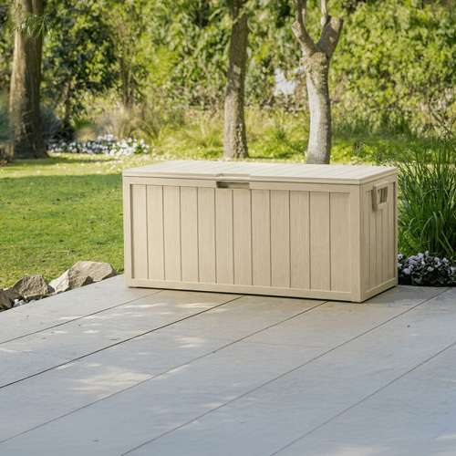 Zahradní úložný box 112x49x54cm, plast, béžová, 280l, AZB-G2075 CRM