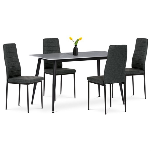 Jídelní set s 4 židlemi, 130x70x76cm mramor, ASE-1003 BK2
