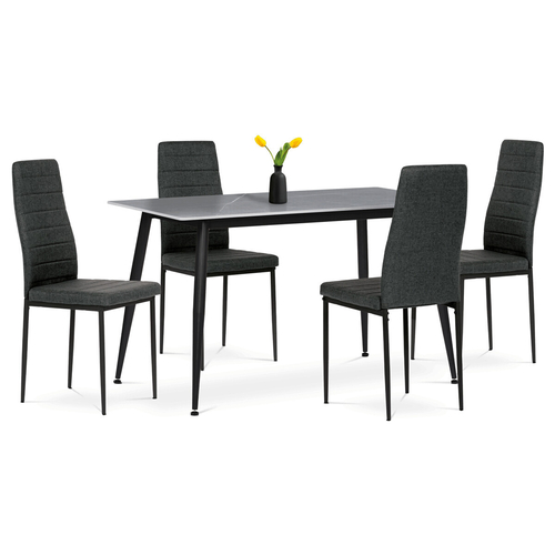 Jídelní set s 4 židlemi, 130x70x76cm mramor, ASE-1003 BK2