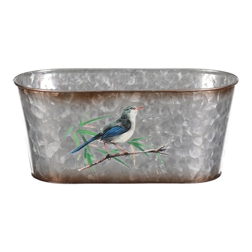 Kovový truhlík, design s ptáčky.