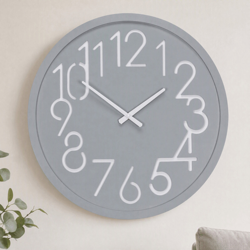 Hodiny nástěnné - pr. 60 cm, MDF, světle šedé