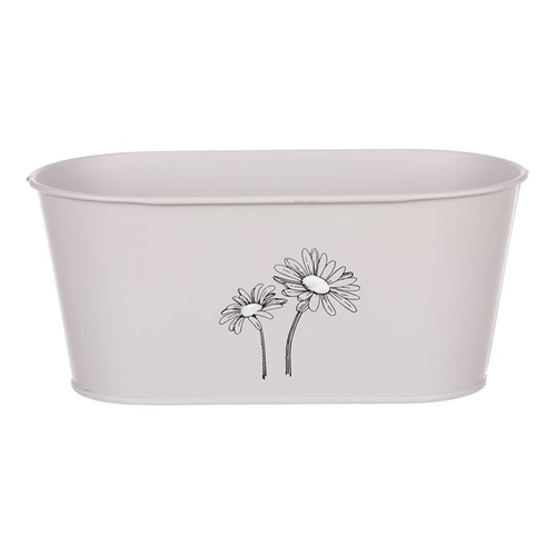 Obal kovový - truhlík s kopretinami, barva šedá