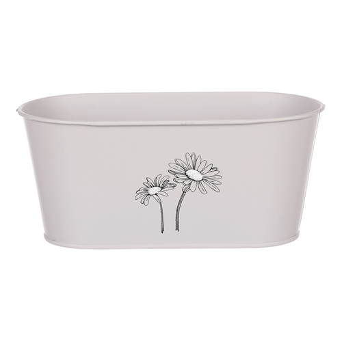 Obal kovový - truhlík s kopretinami, barva šedá