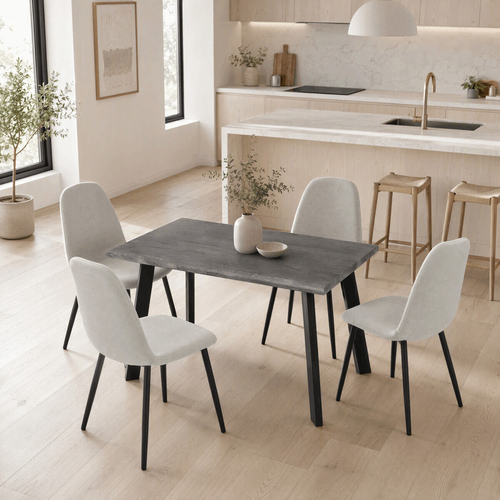 Jídelní set s 4 židlemi Canopus, krémová, 140x80x76cm, mdf, šedý dub, ASE-1048 CRM2