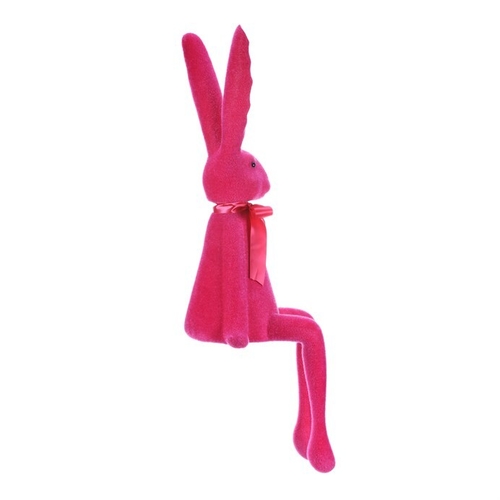 Zajíc s mašlí - sedící figurka, semiš, barva růžová