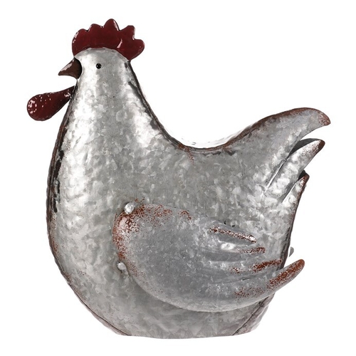 Slepice - kovová dekorace, barva stříbrná