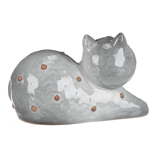 Kočka - keramická figurka, ležící, vel. XL, šedá