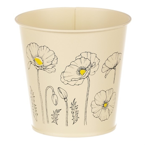 Obal kovový - kulatý s kvetoucím mákem, barva žlutá