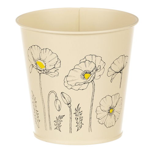 Obal kovový - kulatý s kvetoucím mákem, barva žlutá