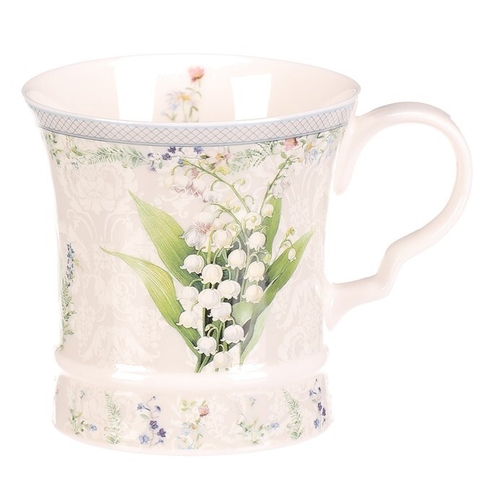 Hrnek malovaný - porcelán, dárková dóza, motiv s konvalinkami