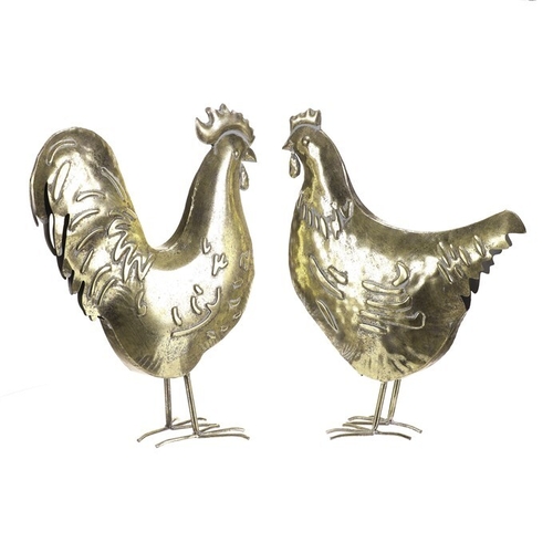 Slepice a kohout - kovová dekorace, zlatá, cena za 1 ks