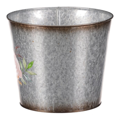 Kovový obal na květiny. Design s růžemi.