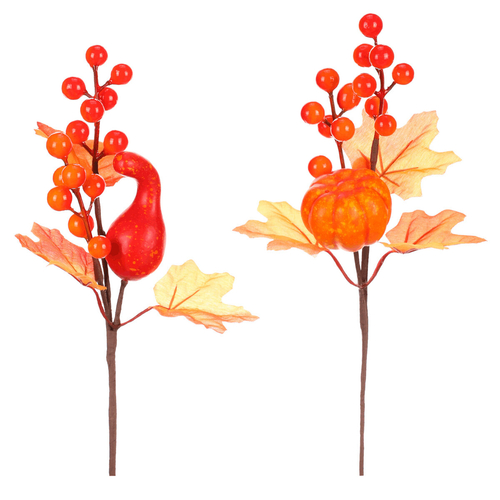 Listí, dýně a bobule - umělá větev, mix 2 druhů, cena za 1 ks