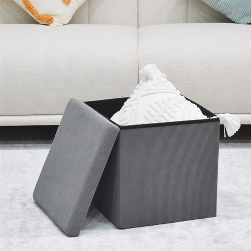 Taburet s úložným prostorem, šedá, manšestrová látka, TAB-471 GREY6