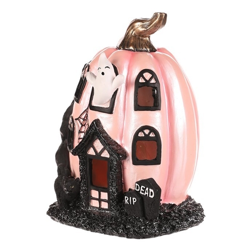 Domeček dýňový - polyresin, pro Halloween, LED osvětlení