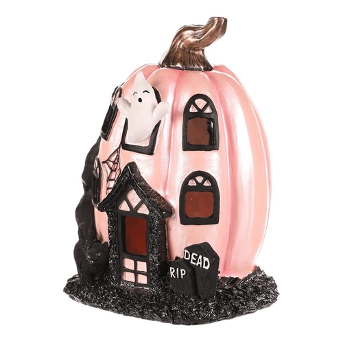 Domeček dýňový - polyresin, pro Halloween, LED osvětlení