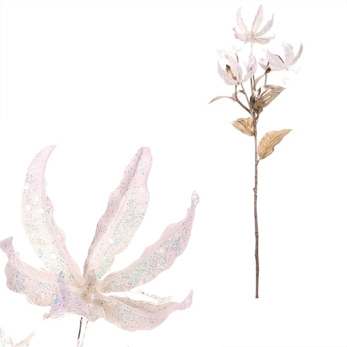 Gloriosa - umělá řezaná, zlaté lístky a třpytky, krémová