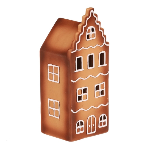 Domeček perníkový - keramika, LED osvětlení, hnědý