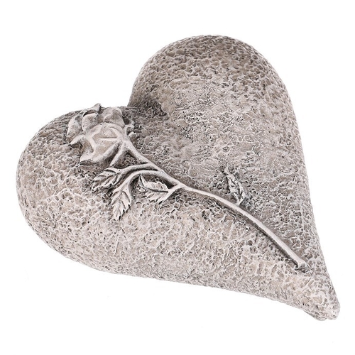 Srdce s růží - pietní dekorace, polyresin, šedá