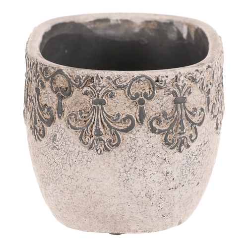 Truhlík oválný - beton, ozdobné ornamenty, šedý