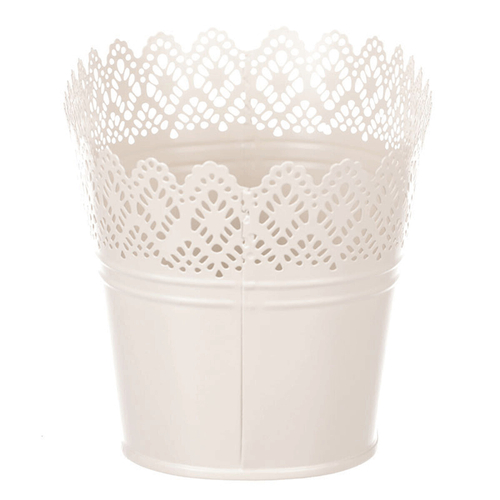 Obal kovový - truhlík, krajkový okraj, barva krémová