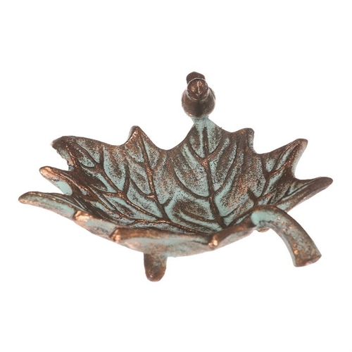 Krmítko/pítko kovové - javorový list s ptáčkem, měděné