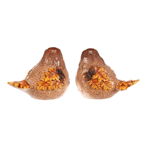 Ptáček keramický - s lístky a žaludy, žluto-hnědý, mix 2, cena za 1 ks
