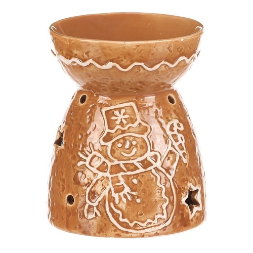 Aromalampa perníková - keramika, se sněhulákem, hnědá