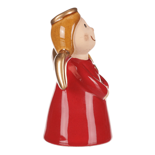 Anděl - keramická figurka, červená se zlatými křídly