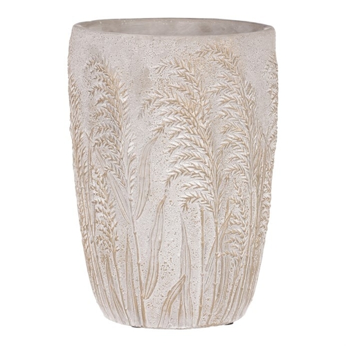 Váza betonová - vzor kvetoucí trávy, šedo-zlatá