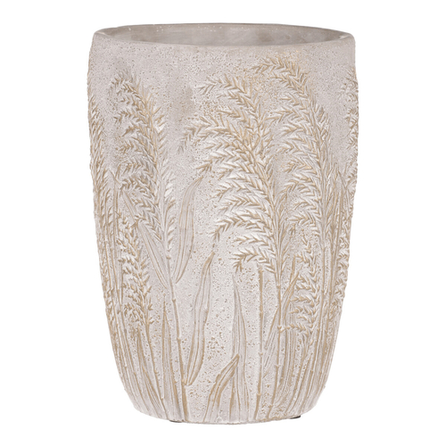 Váza betonová - vzor kvetoucí trávy, šedo-zlatá