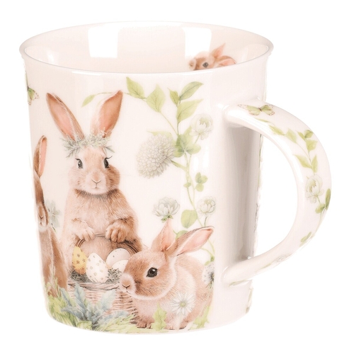 Hrnek malovaný - porcelán, dárková dóza, motiv se zajíčky