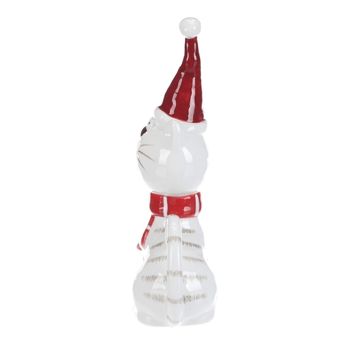 Kočka se šálou - keramická figurka, vel. L, červeno-bílý