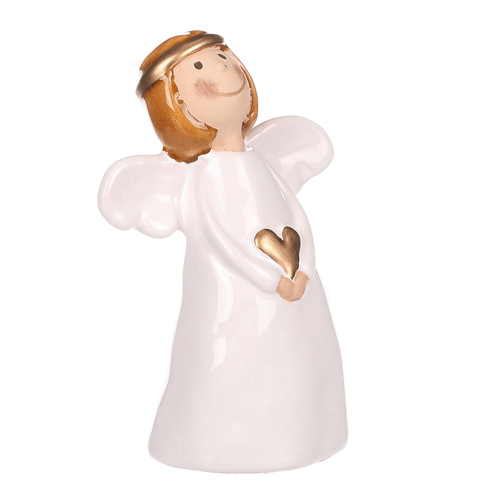 Anděl - keramická figurka, bílá se zlatým srdcem