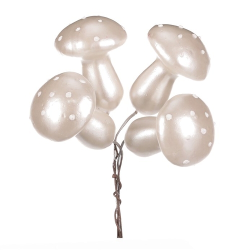 Houby na drátku, barva bílá perleť, cena za balení (24 ks)
