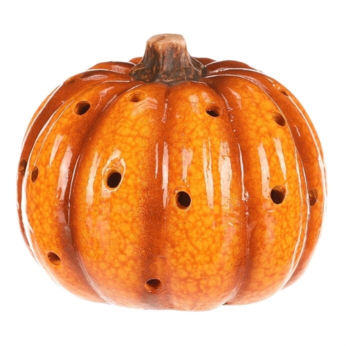 Dýně s otvory - keramika, LED osvětlení, žlutá