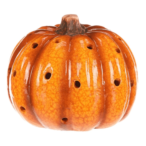 Dýně s otvory - keramika, LED osvětlení, žlutá