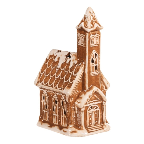 Kostelík perníkový - keramika, LED osvětlení, hnědý