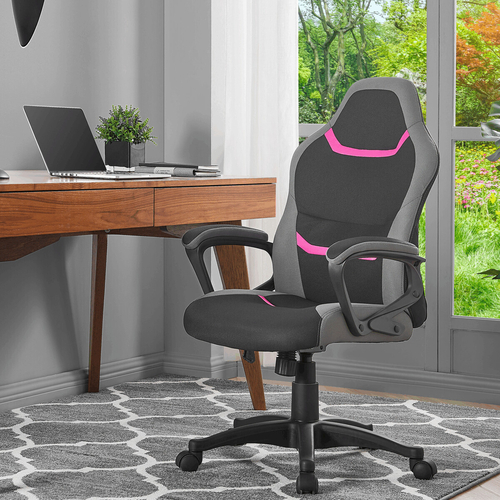 Herní židle, houpací mechanismus, černá látka, KA-L611 PINK