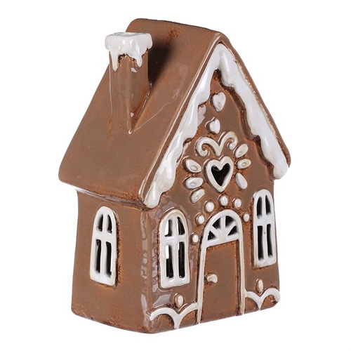 Domeček keramický - zdobený, na čajovou svíčku, hnědý