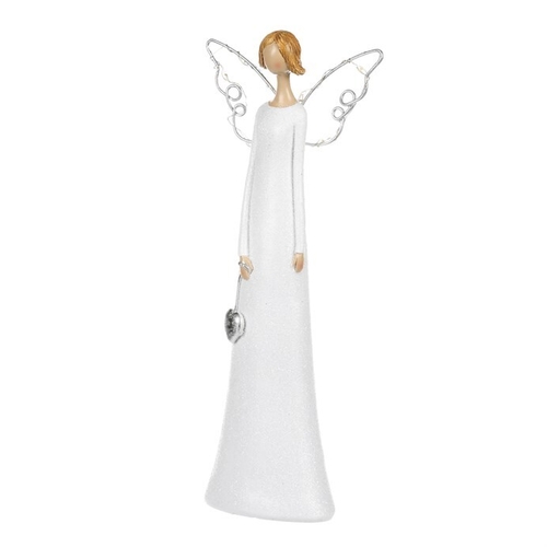 Anděl se svítícími křídly - polyresin, LED osvětl., bílý