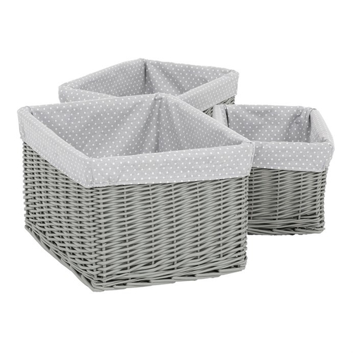 Koš regálový - proutěný, šedý s látkou, cena za sadu 3 ks