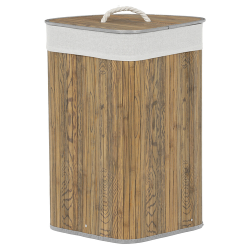 Koš prádelní - bambusový, rohový s víkem, tmavě šedý