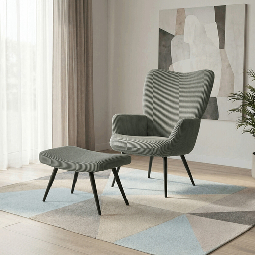 Relaxační křeslo, zelená, manšestrová látka, AK-L7285 GRN6