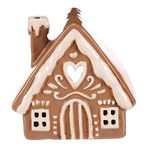 Domeček keramický - na čajovou svíčku, barva hnědá