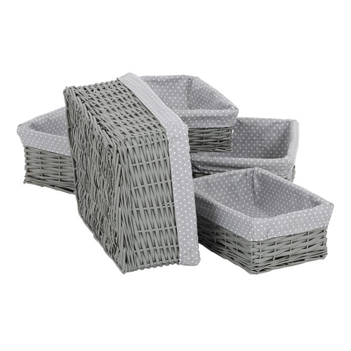 Koš regálový - proutěný, šedý s látkou, cena za sadu 5 ks